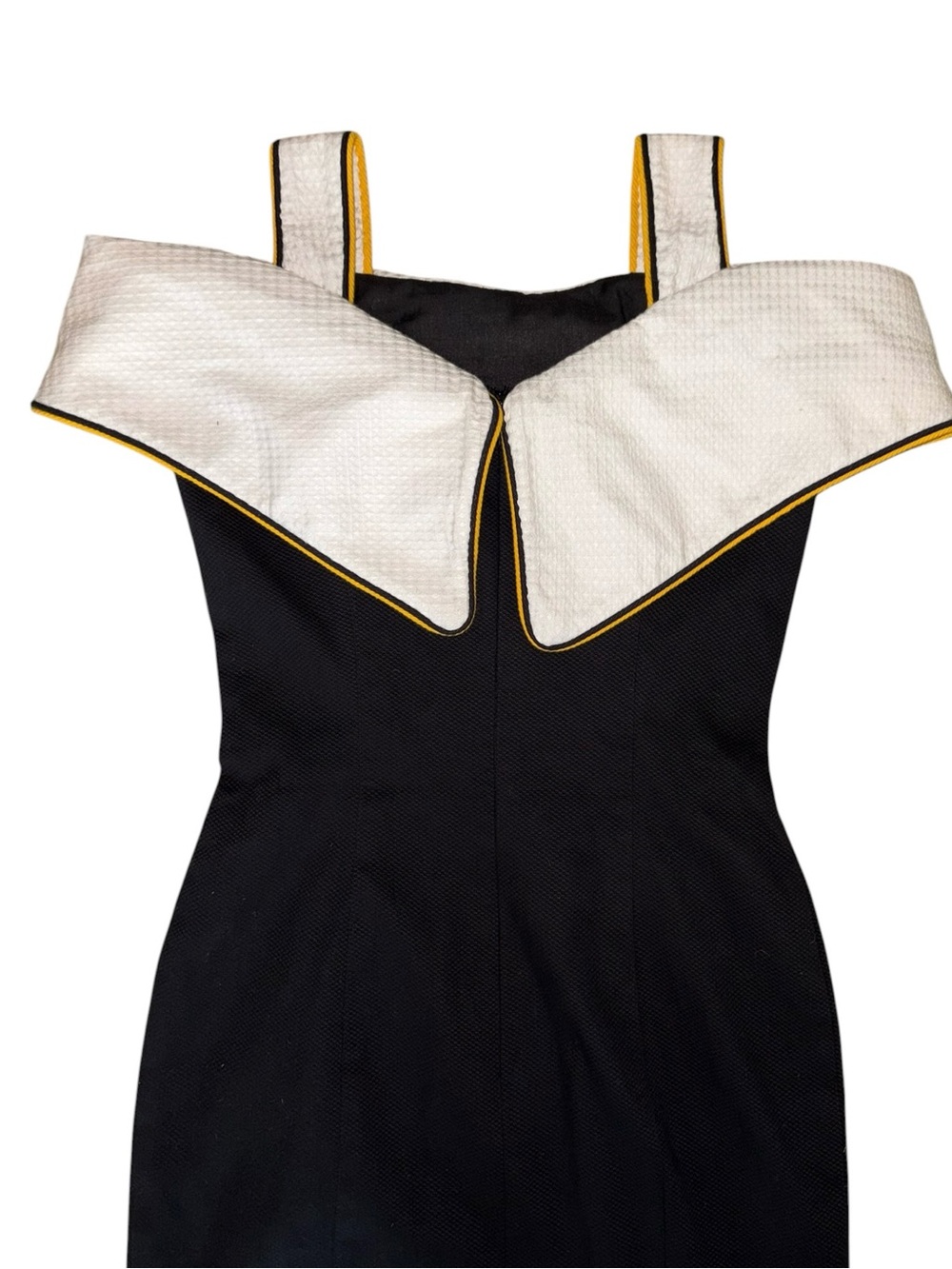 Jan Barboglio Vintage 80s Black White Textured Exaggerated Collar Mini Dress XS - Picture 5 of 10